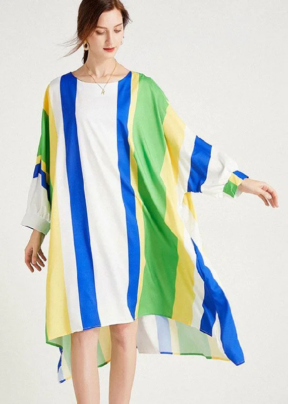 Trendy Fashion Sale Diy Blue Striped Loose Bat Wing Sleeve Striped Summer Long Sleeve Dress Weekend Special