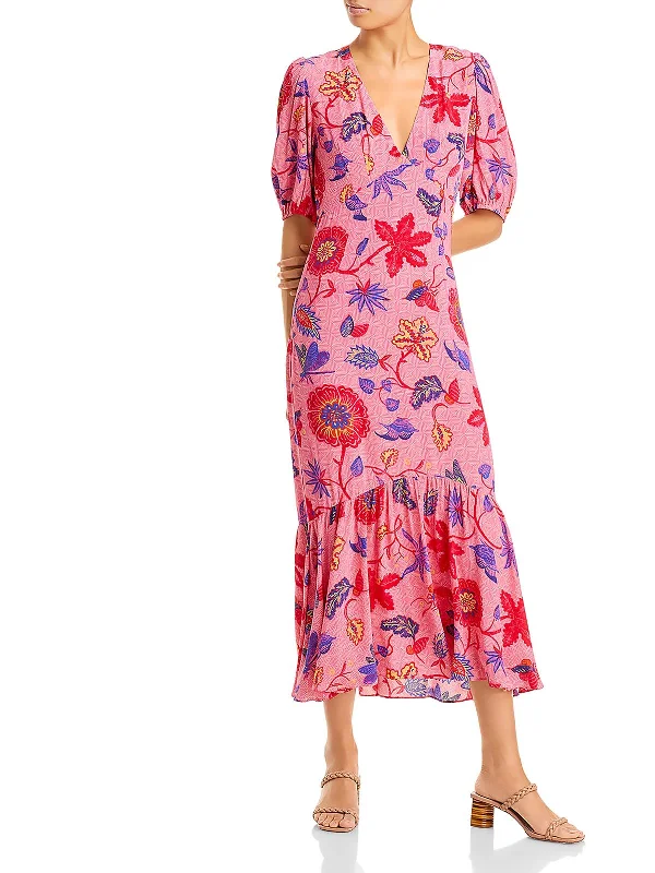 Daily Deals Esther Womens Floral Print Short Midi Dress Effortless Sophistication