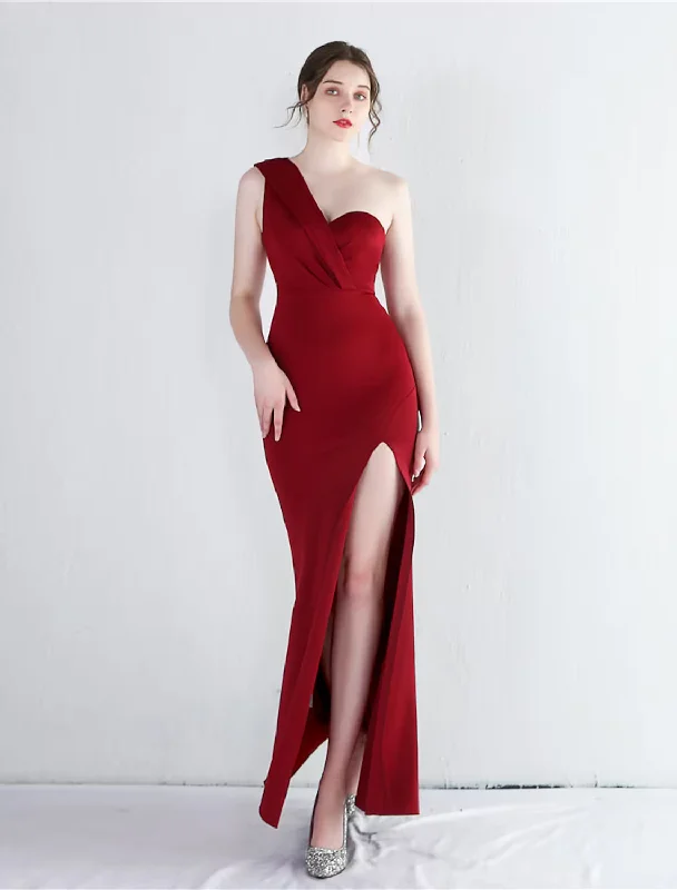 Imeless Style Prom Dresses Elegant Dress Formal Floor Length Sleeveless One Shoulder Polyester with Slit Effortless Style