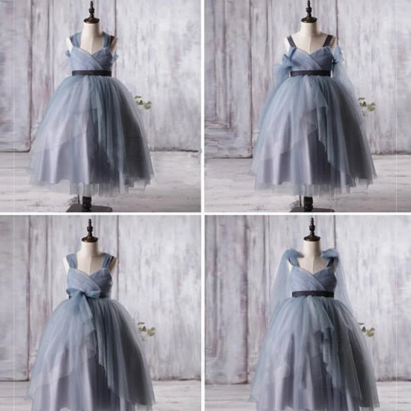 Fashion-Forward Offers Dusty Blue Tulle Flower Girl Dresses, A-line Little Girl Dresses, Affordable Junior Bridesmaid Dresses, FG056 Big Savings On Minimalist Office Styles