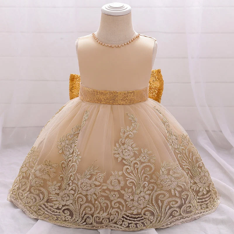 Final Sale Girl Formal Princess Dresses Baby Girl Summer Sleeveless Sequin Bow Embroidered Party Dress Feminine Charm