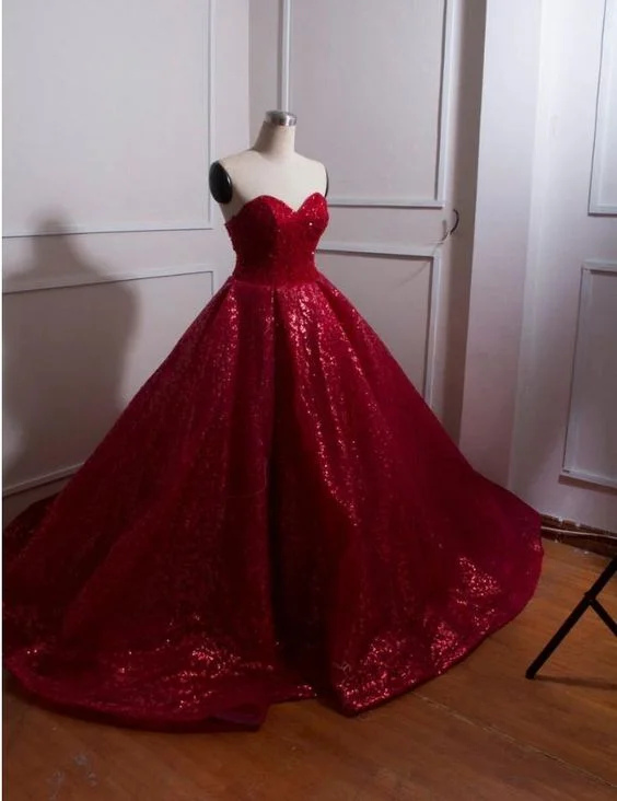 Unleash Your Trendy Side Charming Burgundy Off the Shoulder Ball gown Prom Dress, Sequins Open back Sweetheart Prom Gowns, Sweet 16 Dresses    cg21138 Chic Sophistication