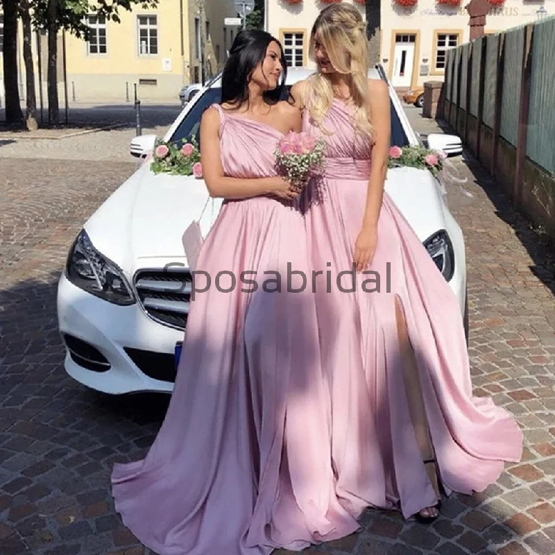 Chic And Edgy A-line Pink One Shoulder Long Formal Bridesmaid Dresses WG746 Classic Appeal