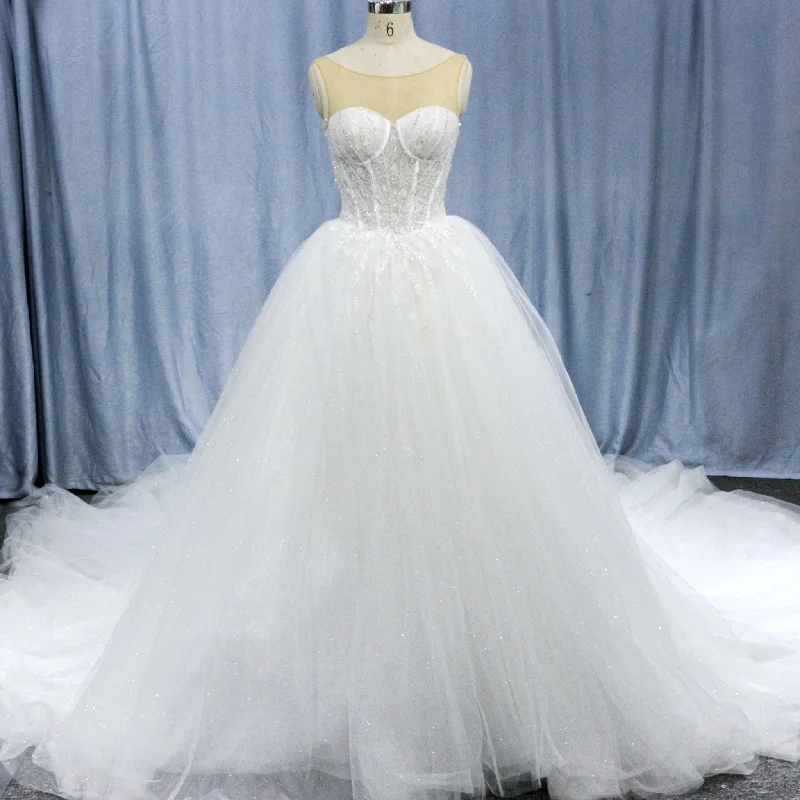 End-Of-Season Clearance Fashionable Princess Sheer Back Beading A line Wedding Dress Effortless Style