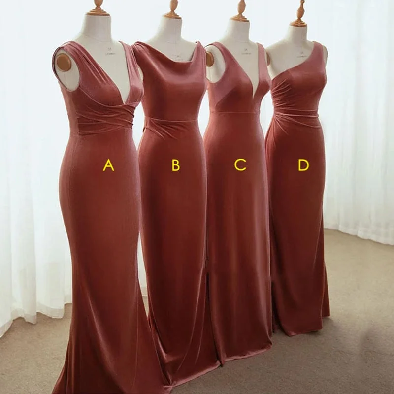 Unleash Your Trendy Side Desert Rose Rust Mismatched Vevelt Mermaid Long Bridesmaid Dresses, WG931 Feminine Soft - Hued Look