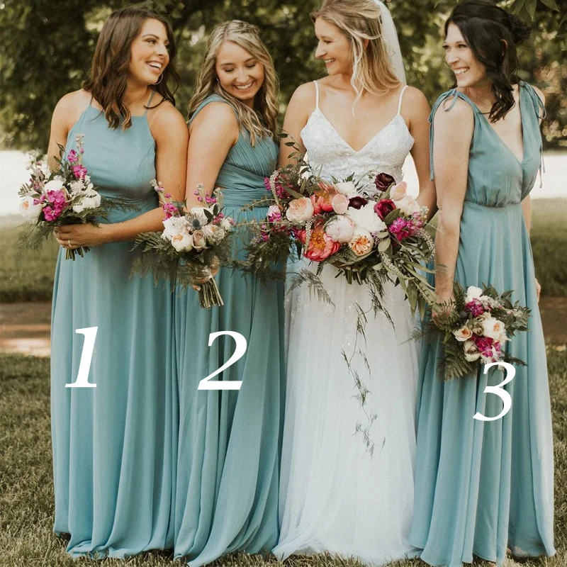 Limited Styles Elegant Multi Style Baby Blue Flowy Chiffon Cheap Long Bridesmaid Dress, BD3029 Effortless Grace