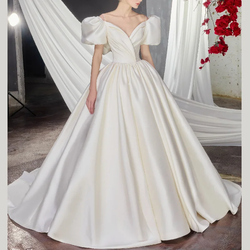 New Styles Just In Off Shoulder Ruched Wedding Dress with Ball Gown A-line Skirt Chic Sophistication