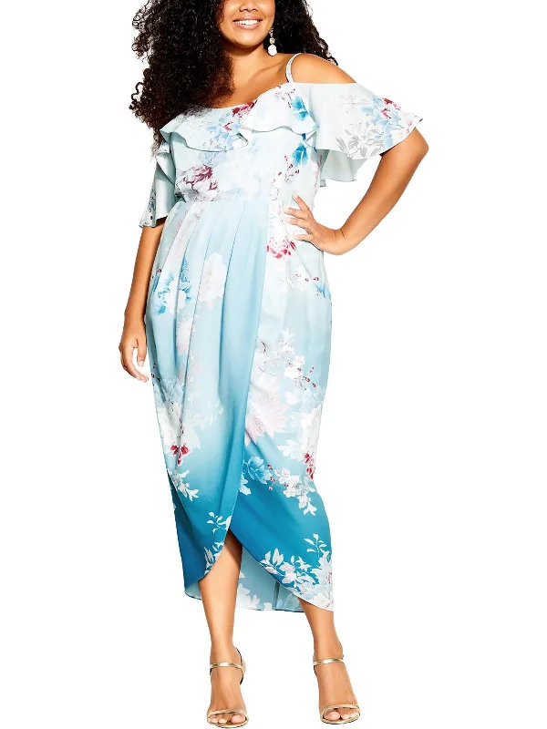 Romantic Fashion Discounts Plus Womens Chiffon Floral Midi Dress Dreamy Aesthetic