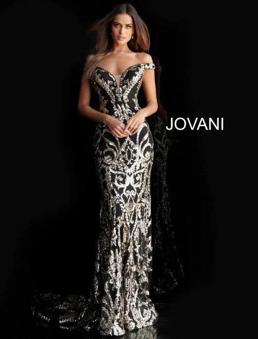 Fashion Forward Femininity Jovani 63349 Long Formal Off Shoulder Prom Dress Feminine Allure