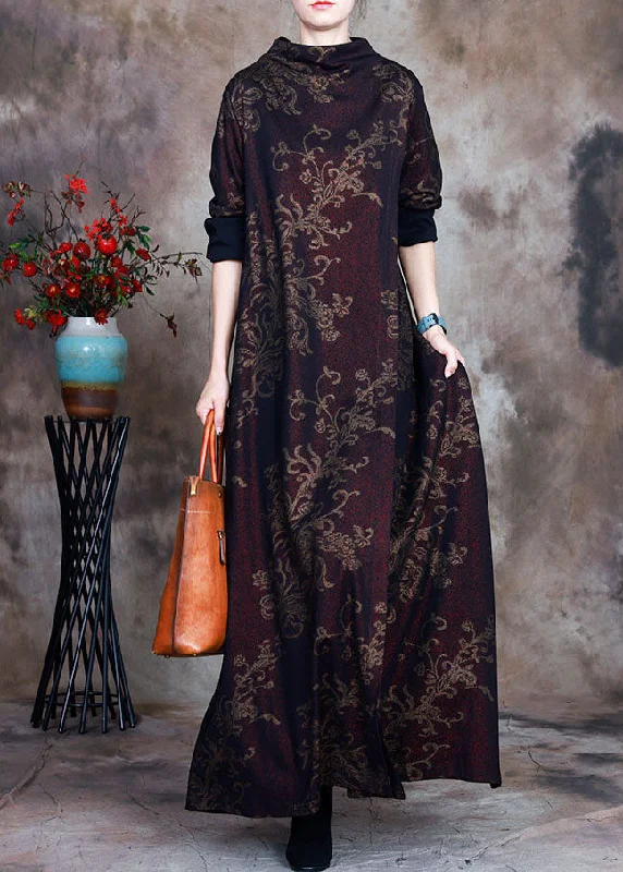 Bid Farewell To The Old Season Modern Red Print asymmetrical design elegant Fall Long sleeve Holiday Dress Flowing Silhouette