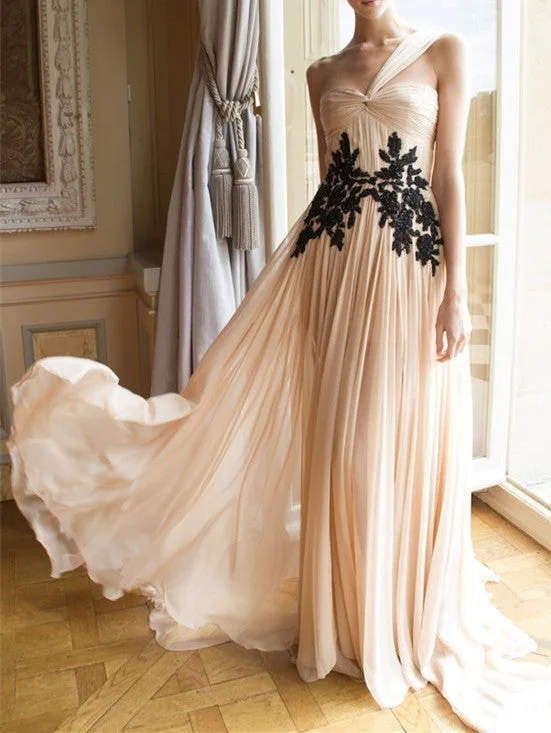 Chic Trends Unveiled Chiffon Prom Dress,Appliques Prom Gown,A-Line Evening Dress,One-Shoulder Prom Gown  cg9440 Contemporary Chic