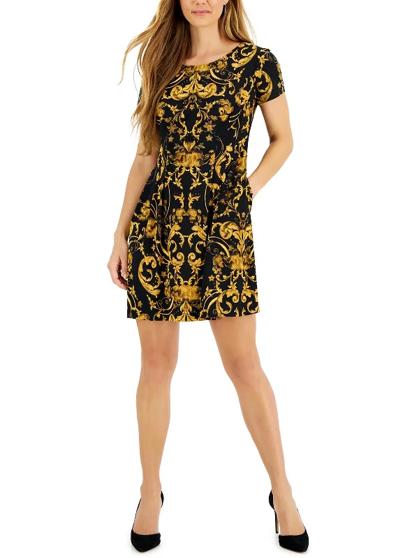 Flash Sale Now Petites Womens Baroque Floral Fit & Flare Dress Final Clearance