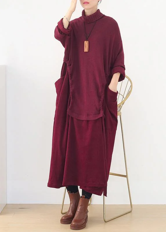 Clearance Event Fashion long sleeve Sweater high neck weather Moda red Art sweater dresses Contemporary Elegance