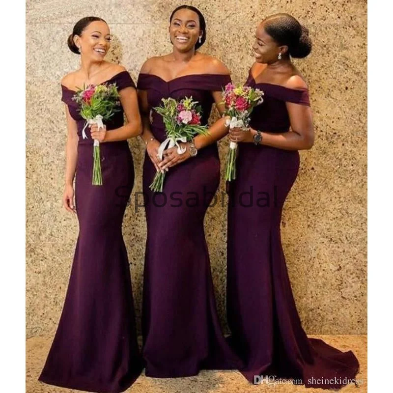 Catch Every Fashion Trend Elegant Off the Shoulder Purple Long Mermaid Bridesmaid Dresses WG714 Everyday Glamour