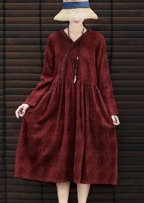 Classic Modern Offers Mulberry Jacquard Cotton Dresses wrinkled Long Sleeve Seasonal Trend