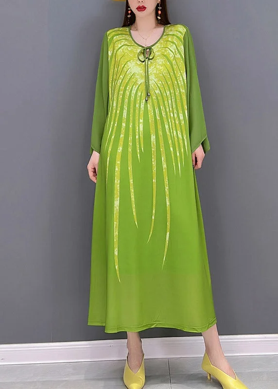 Big Discounts Green Chiffon vacation Dress Appliques Lace Up Long Sleeve Alluring Design