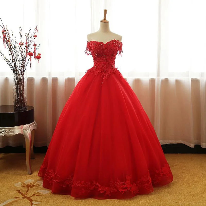 Exclusive Discount Red Off Shoulder Long Party Dress, A-Line Tulle Evening Dress Formal Gown prom dress evening dress    cg21035 Luxury Comfort