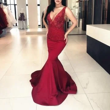 Chic Style, Always In Vogue Charming V Neck Mermaid Evening Dress, Appliques Evening Gowns Prom Dresses   cg12725 Seasonal Trend