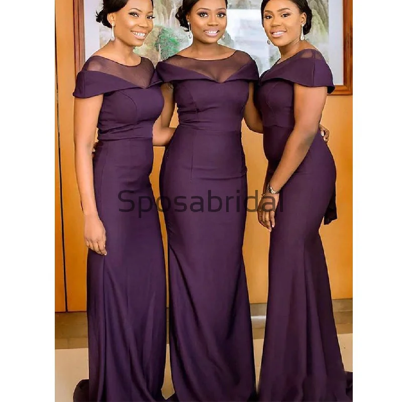 Feminine Luxe Style Sale Mermaid Cap Sleeves Purple Elegant Formal Long Bridesmaid Dresses WG882 Elegant Ensemble