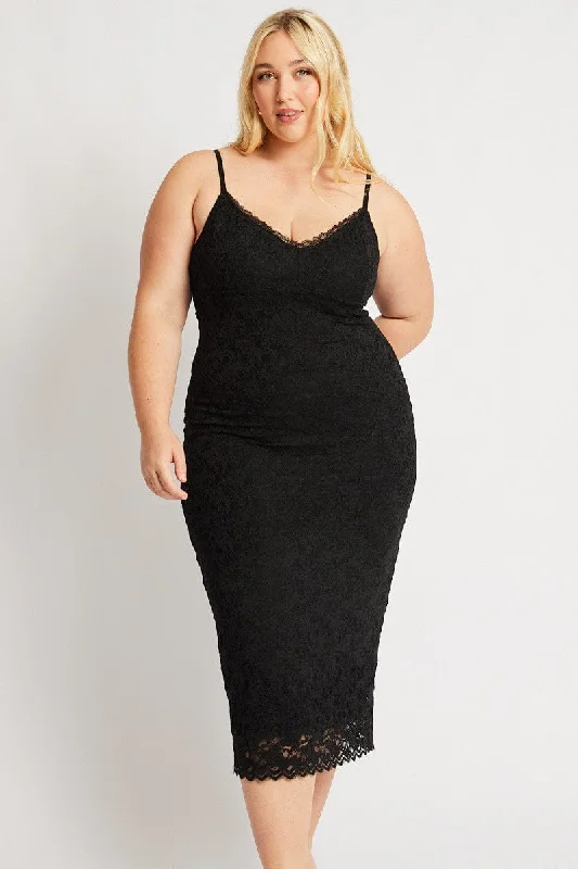 Bid Farewell To The Old Season Black Lace Bodycon Midi Dress Effortless Comfort