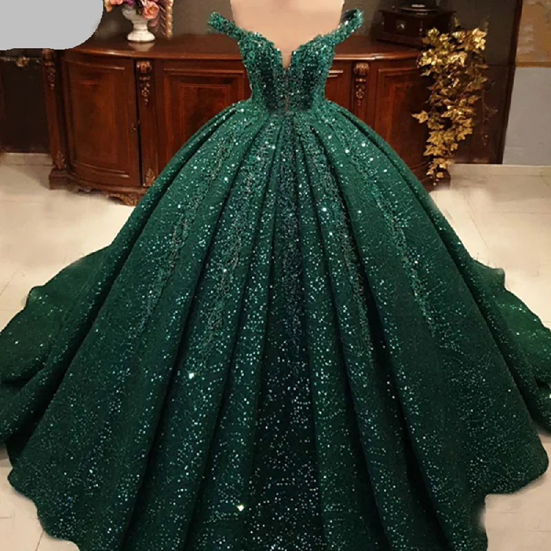 Street Style Discounts Hot Appliques Ball Gown 2025 Dark Green Wedding Dress Sequin Quinceanera Dress Now On Sale For Chic Urban Styles