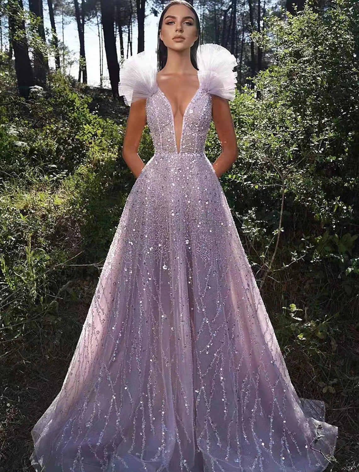 End Of Season Sale A-Line Prom Dresses Sparkle & Shine Dress Formal Floor Length Sleeveless V Neck Sequined Backless with Sequin Y2K Nostalgic Fashion Look