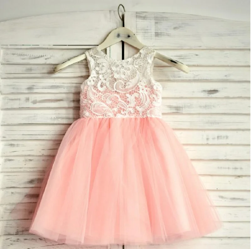 Sophisticated Fashion Pink Top Lace Sleeveless Lovely Short Soft Flower Girl Dresses, Junior Bridesmaid Dresses, FG086 Bold Patterns