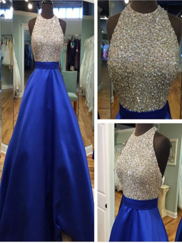 Contemporary Casual Deals Custom Made Royal Blue Round Neck Sleeveless Prom Dresses, Blue Formal Dresses Now On Sale For Chic Urban Styles