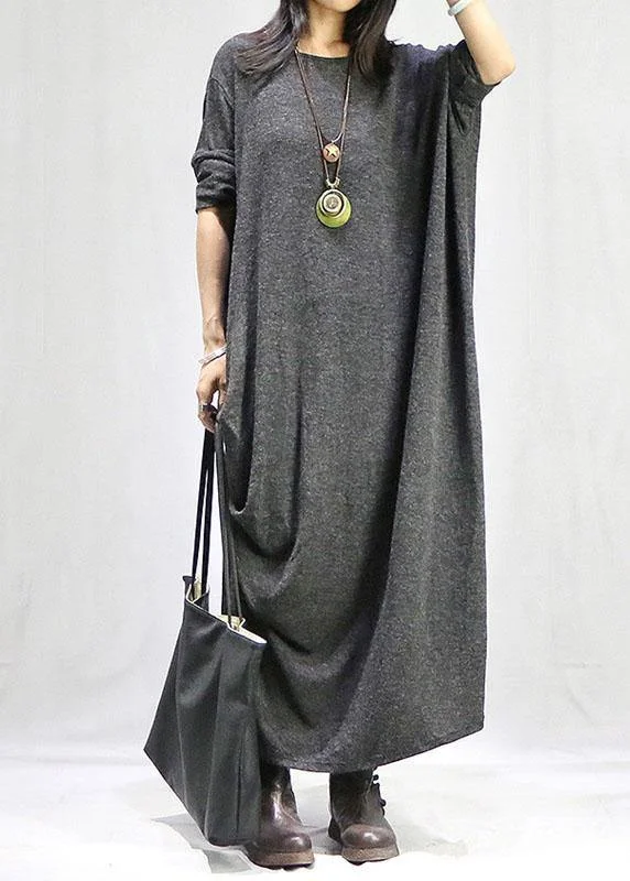 Chic Style Discounts Bohemian gray dresses o neck long sleeve long fall Dress Elegant Attire