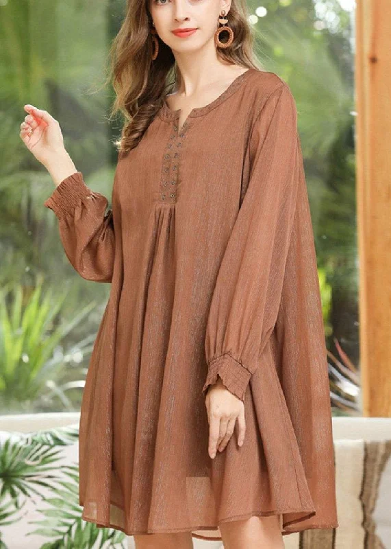 Inspired By You, Designed For You Vintage Khaki Long Sleeve Chiffon Summer Dress Vintage Look