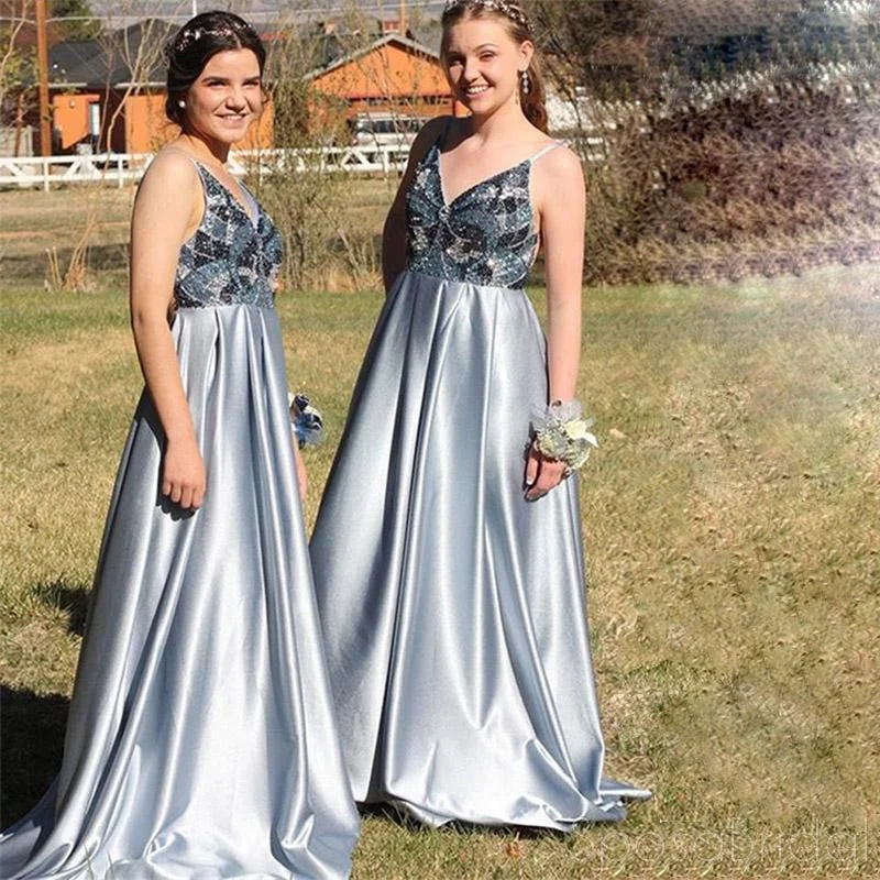 Inspired By You, Designed For You A-Line Spaghetti Straps Backless Blue Elegant Prom Dress, Bridesmaid Dresses, WG379 Sophisticated Cut