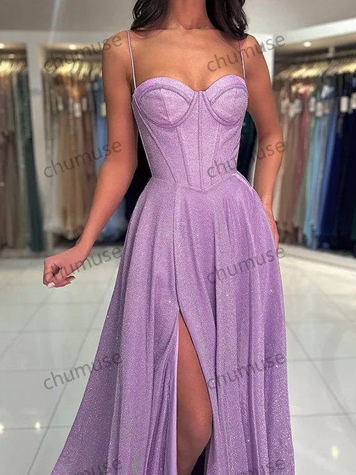 Big Savings Purple Graduation Prom Dress Satin Slit Floor Length Skirt Formal Dress Minimalist Chic