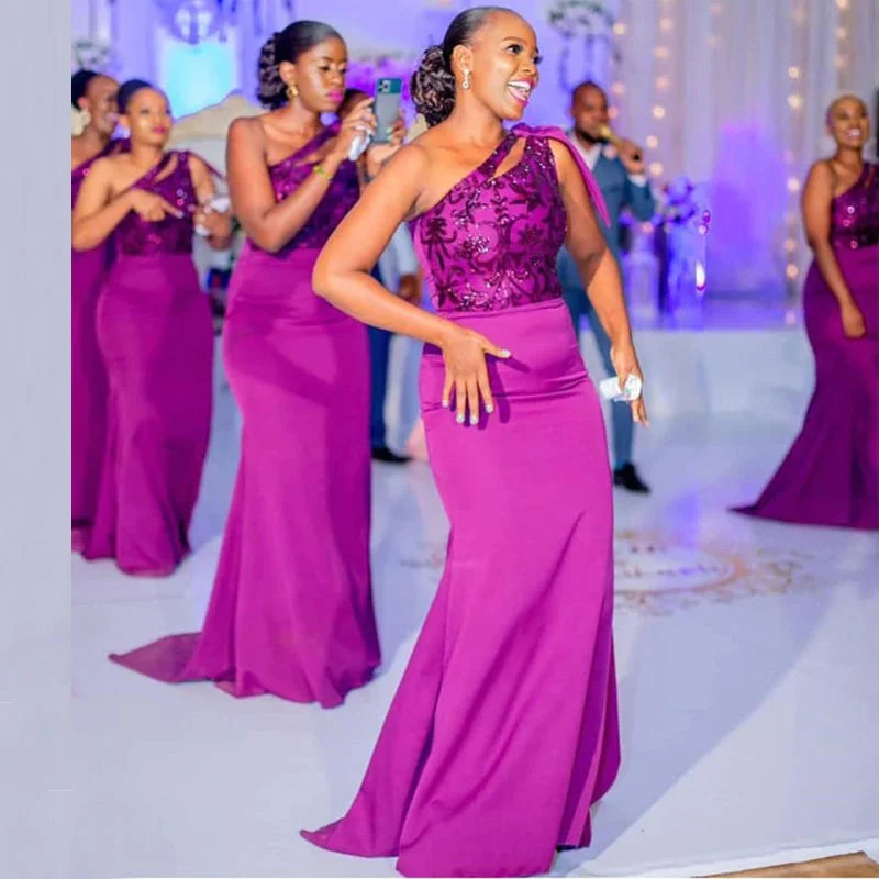 Bold Fashion Sales Light Purple One-shoulder Sequin Lace Top Mermaid Long Bridesmaid Dress, BD3219 Weekend Special