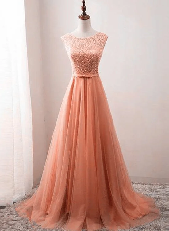 Hot Picks Beautiful Tulle Gown, V Back Lace-up Beaded Long Formal Dress, Tulle Party prom Dresses    cg21366 Feminine Charm