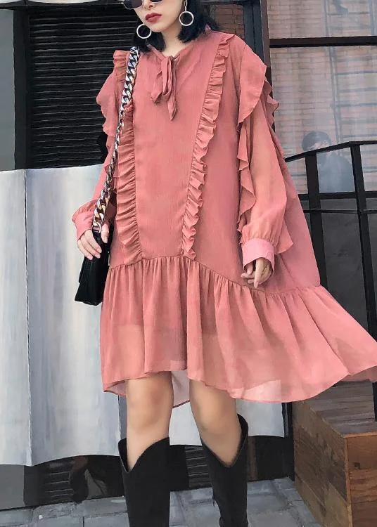 End Of Season Sale Women Ruffles long sleeve spring pink Dress Chic Allure