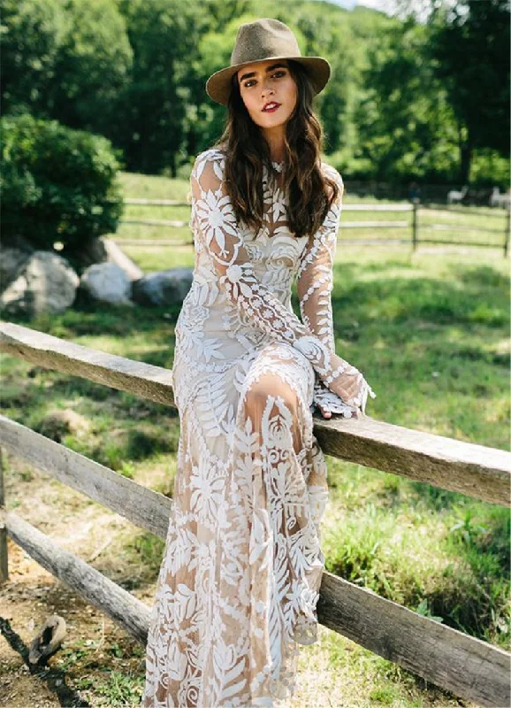 Sporty Fashion Offers Long Sleeves Lace Boho Wedding Dresses Cheap Mermaid Bridal Gown Effortless Comfort