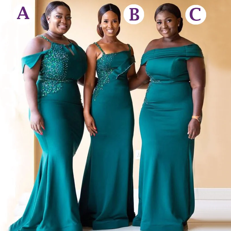 Romantic Fashion Discounts Teal Mismatched Dark Green Mermaid Long Fall Bridesmaid Dresses, WG925 Feminine Soft - Hued Look