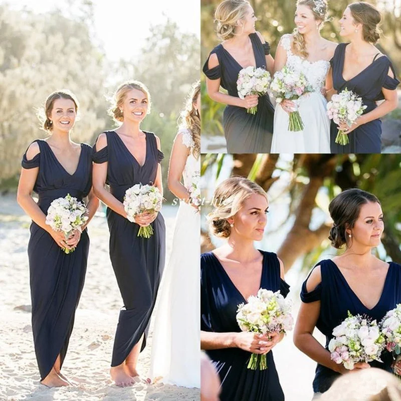 Contemporary Fashion Sale Elegant Dark Navy Blue Side-slit Mermaid Long Bridesmaid Dresses, WG823 Cottagecore Rustic Charm Style