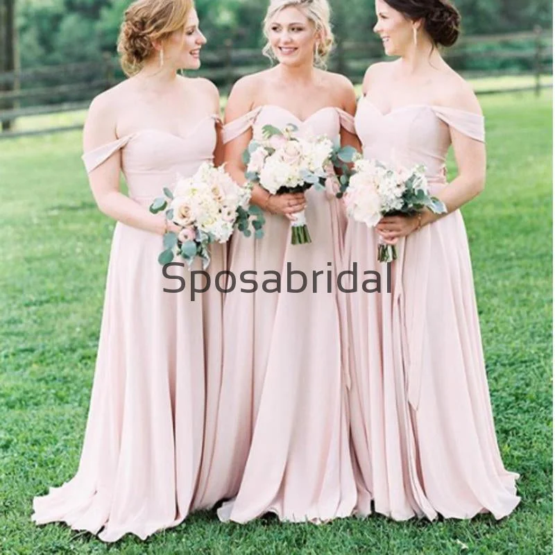 Hurry Before It'S Gone New Arrival Off the Shoulder Pink Chiffon Long Bridesmaid Dresses WG858 Casual Elegance