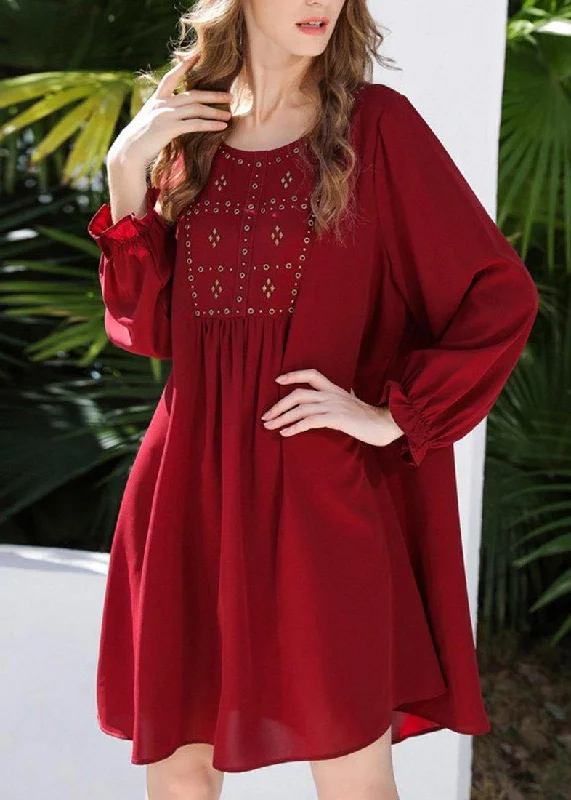 Hot Picks French Mulberry fashion Chiffon long sleeve Spring Vacation Dresses Feminine Allure