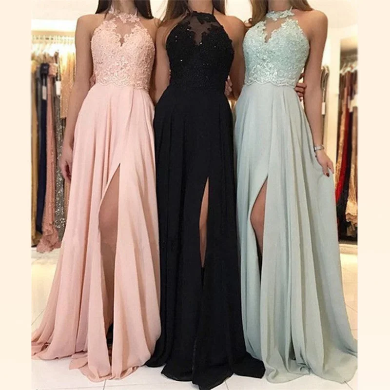 Latest Trends Charming Lace Halter Long Split Formal Prom Dresses, Bridesmaid Dress, PD0813 Statement Piece