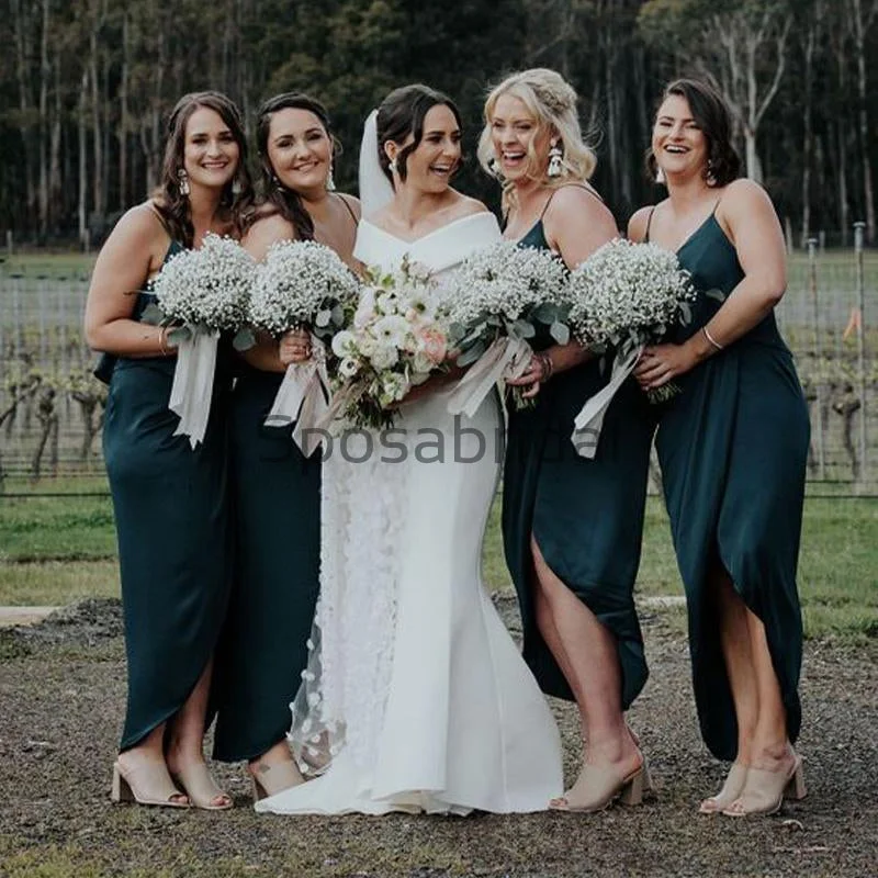 Style Breakthroughs Short Spaghetti Straps Green Unique Modest Bridesmaid Dresses WG706 Seasonal Trend