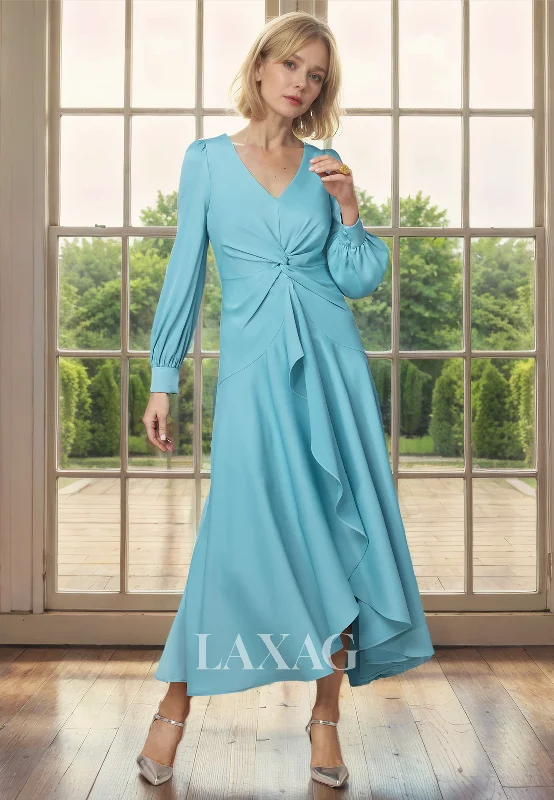 Fresh Styles, Fresh Deals A-Line V-Neck Long Sleeves Chiffon Elegant Mother of the Bride Dress Subtle Sophistication