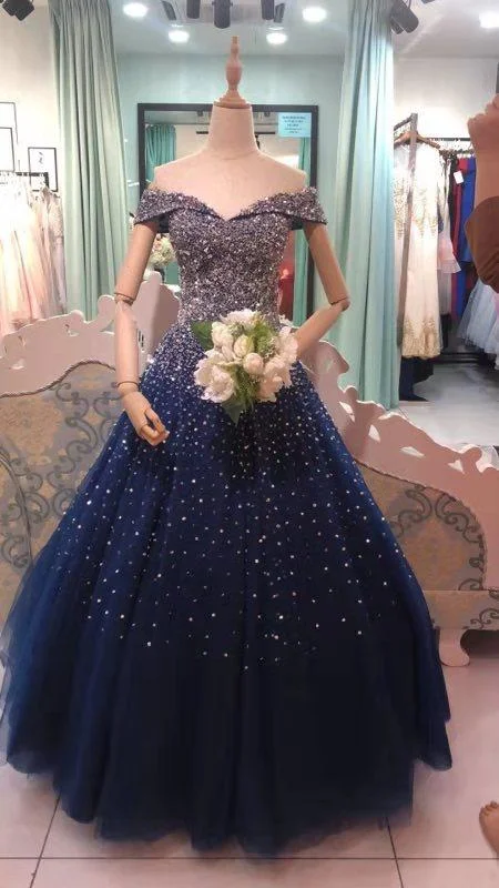 Special Offers, Don't Miss Sparkle Sequins Off Shoulder Tulle Long Prom Dress, Beautiful Sweet 16 Gown    cg17971 Feminine Soft - Hued Look