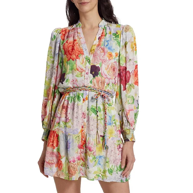 Hot Styles Antonette Mini Shirt Dress In Floral Print Feminine Soft - Hued Look