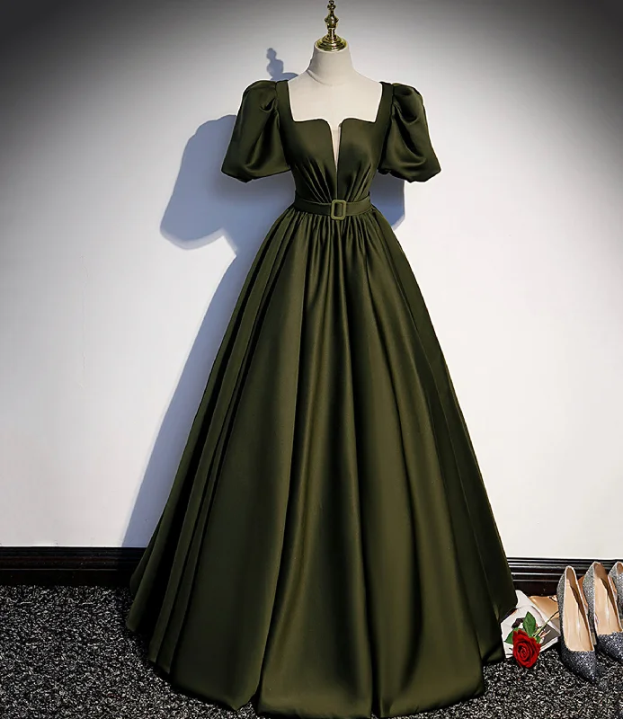 Fashion-Forward Offers Green satin long prom dress A-line evening dress s87 Artful Design