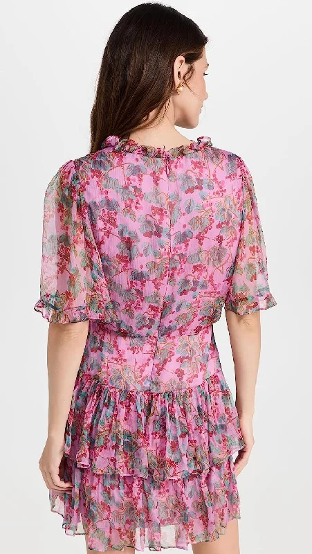 Unbeatable Deals SALONI Women Ava-D Floral Ruffled Layered Silk Mini Dress Mulberry Blush Pink Seasonal Trend