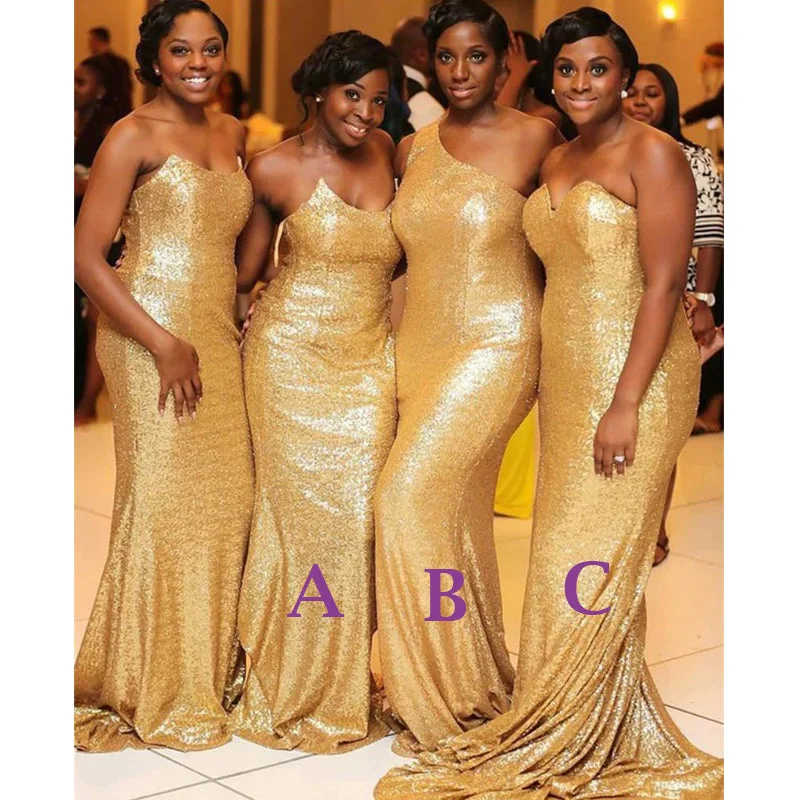 The Good Stuff Gold Mismatched Sequin Mermaid Long Bridesmaid Dresses WG879 Effortless Style