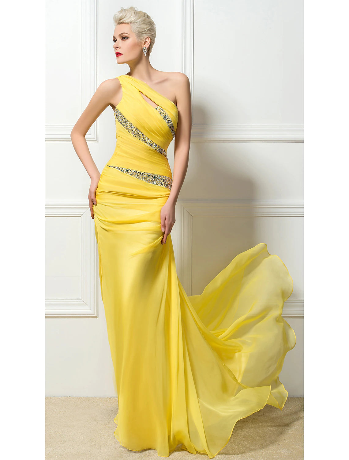 Sporty Fashion Offers Sexy Engagement Formal Evening Dress One Shoulder Backless Sleeveless Crystals Sequin Elevated Style