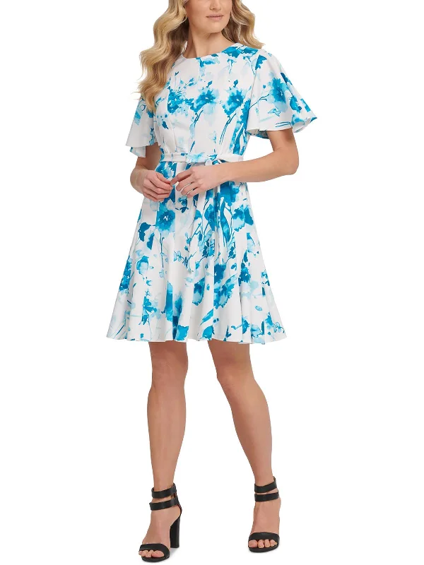 Chic & Cozy Collection Womens Crepe Floral Print Fit & Flare Dress Casual Elegance